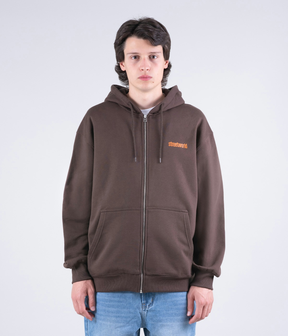 Streetworld Zip Hoodie Streetworld Classic Logo Brown 1