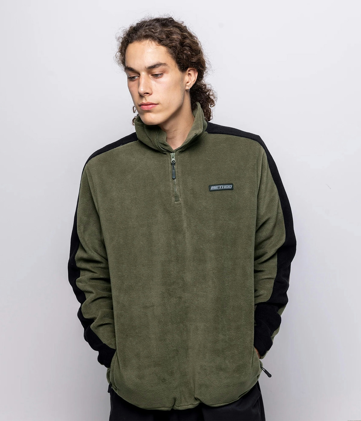 Method Tröja Fast Times 1/4 Zip Fleece Khaki/Black 3